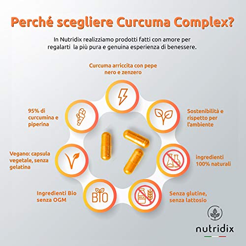 Cúrcuma Orgánica 1300mg Dosis con Pimienta Negra y Jengibre - Potente Antioxidante y Antiinflamatorio con Curcumina y Piperina 100% Vegano - 120 Cápsulas Nutridix