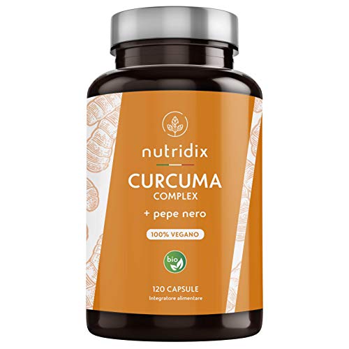 Cúrcuma Orgánica 1300mg Dosis con Pimienta Negra y Jengibre - Potente Antioxidante y Antiinflamatorio con Curcumina y Piperina 100% Vegano - 120 Cápsulas Nutridix