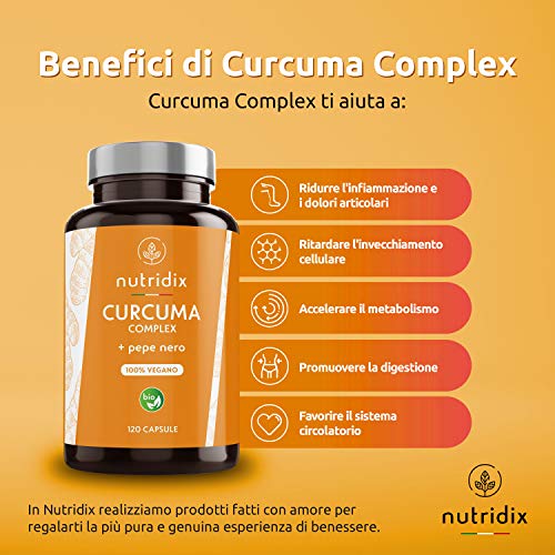 Cúrcuma Orgánica 1300mg Dosis con Pimienta Negra y Jengibre - Potente Antioxidante y Antiinflamatorio con Curcumina y Piperina 100% Vegano - 120 Cápsulas Nutridix