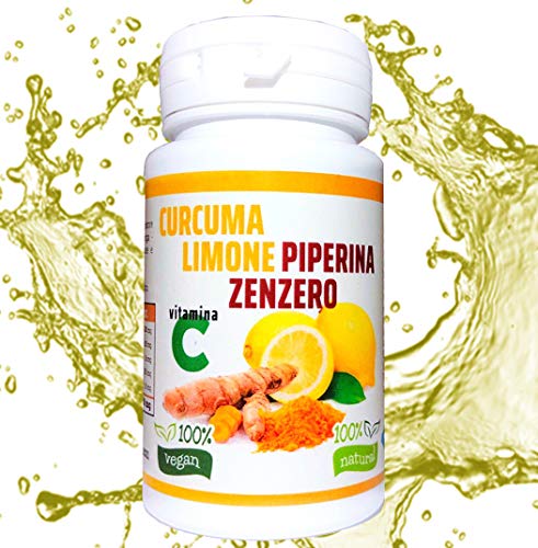 CURCUMA | PIPERINA | JENGIBRE | LIMON | VITAMINA C | 130 PASTILLAS 500 MG | PRODUCTO ITALIANO 100% NATURAL | ANTI-INFLAMATORIO NATURAL