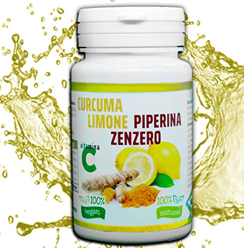 CURCUMA | PIPERINA | JENGIBRE | LIMON | VITAMINA C | 130 PASTILLAS 500 MG | PRODUCTO ITALIANO 100% NATURAL | ANTI-INFLAMATORIO NATURAL
