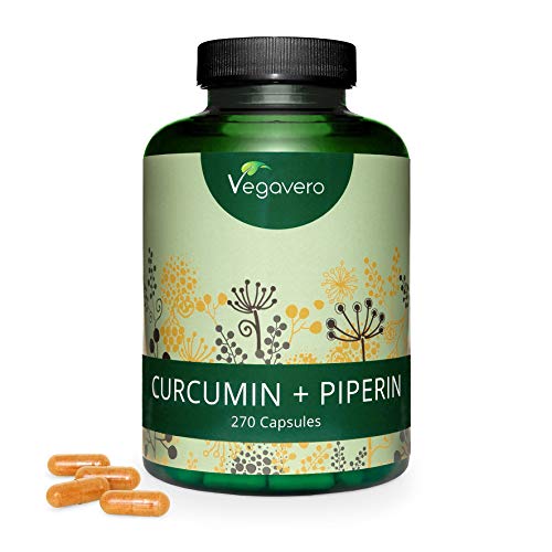 Curcumina 1140mg + Piperina 28,5mg Vegavero® | TRIPLE DE CÁPSULAS: 270 | Extracto Estandarizado al 95% | Sin Aditivos | Antiinflamatorio + Articulaciones + Digestión + Metabolismo | Turmeric