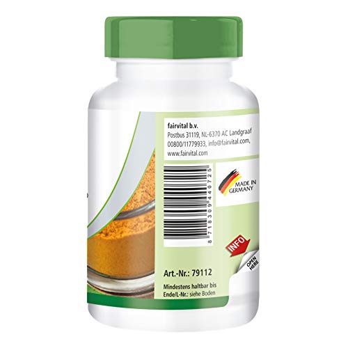 Curcumina + Piperina (Bioperine) 500mg - Extracto de Cúrcuma + Pimienta Negra - VEGANO - 95% de Curcuminoides - 120 Cápsulas - Calidad Alemana