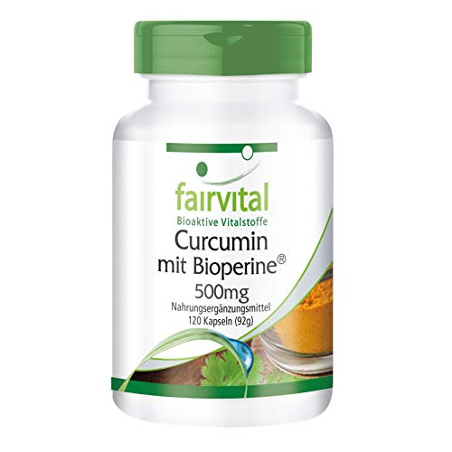 Curcumina + Piperina (Bioperine) 500mg - Extracto de Cúrcuma + Pimienta Negra - VEGANO - 95% de Curcuminoides - 120 Cápsulas - Calidad Alemana
