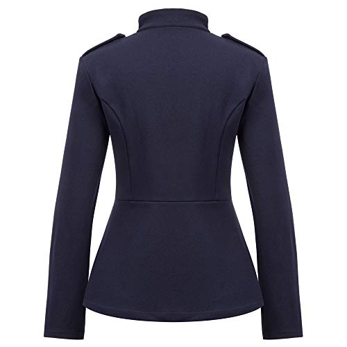 Curlbiuty Abrigo de cuello alto, estilo retro, para mujer azul marino S