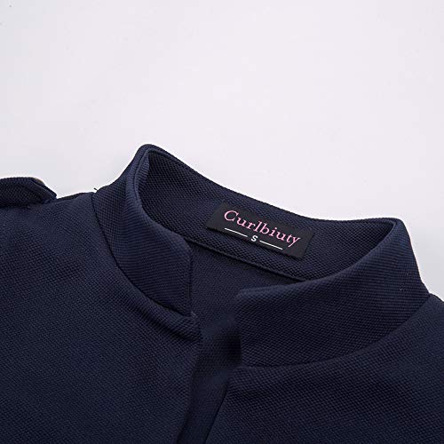 Curlbiuty Abrigo de cuello alto, estilo retro, para mujer azul marino S