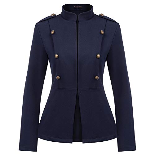 Curlbiuty Abrigo de cuello alto, estilo retro, para mujer azul marino S