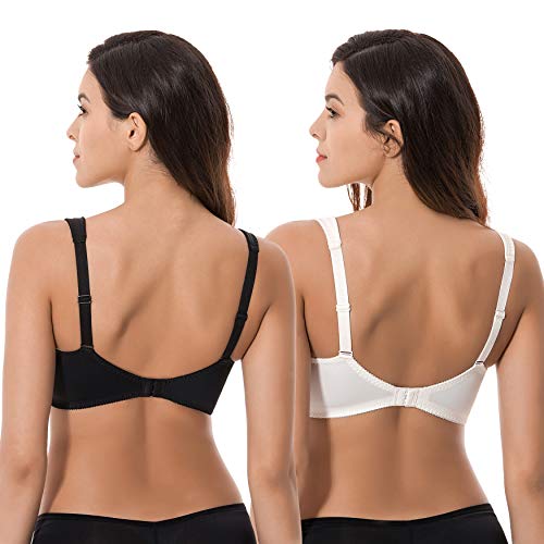 Curve Muse Sujetador con Aros y minimizador de Talla Grande para Mujer con Bordado de Encaje - Paquete de 2-Negro, suero de la leche-120C