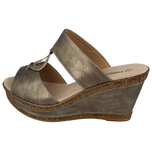 Cushion Walk - Sandalias de tacón de cuña con forro de cuero para mujer, talla 3-8, color Plateado, talla 41 EU