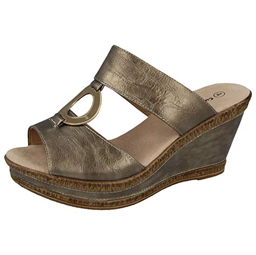 Cushion Walk - Sandalias de tacón de cuña con forro de cuero para mujer, talla 3-8, color Plateado, talla 41 EU