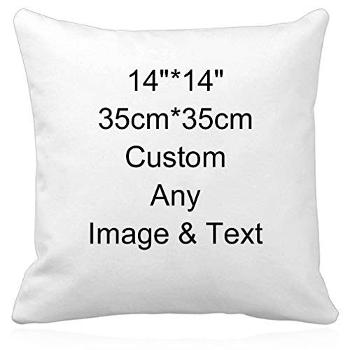 Custom4U Personalizada Funda para Cojines con Foto y Texto Personal 100% Poliéster Impresión Total Protector de Almohadillas sin Relleno Forma Cuadrada 35 * 35CM