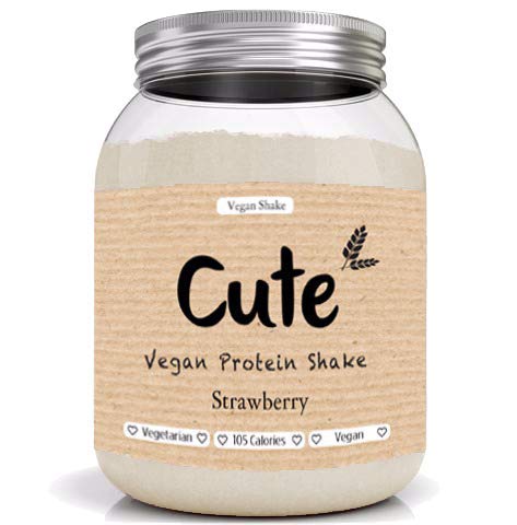 Cute Nutrition Batido de Proteínas Vegano Sabor Fresa Sin Gluten Apoya la Pérdida de Peso Apto Para Vegetarianos y Veganos Bote de 600g sin OGM