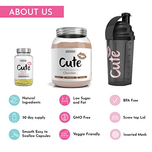 Cute Nutrition Batido Sustitutivo de Comida de Chocolate con Coctelera y Cápsulas CLA Control de la Pérdida de Peso Bebida en Polvo Para Mujeres