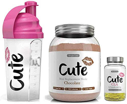 Cute Nutrition Batido Sustitutivo de Comida de Chocolate con Coctelera y Cápsulas CLA Control de la Pérdida de Peso Bebida en Polvo Para Mujeres