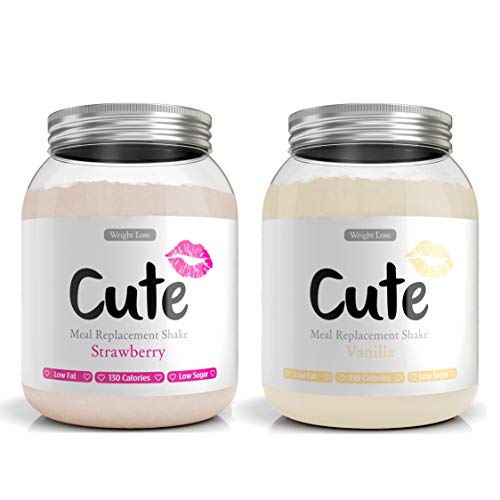 Cute Nutrition Vainilla y Fresa 2 Batidos Sustitutivos de Comida Para el Control de la Pérdida de Peso Para Mujeres 2 Botes de 500g