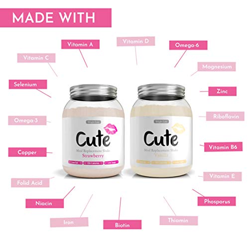 Cute Nutrition Vainilla y Fresa 2 Batidos Sustitutivos de Comida Para el Control de la Pérdida de Peso Para Mujeres 2 Botes de 500g