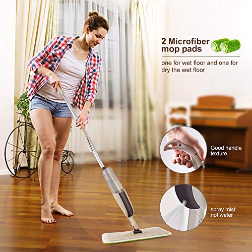 CXhome Mopa con Pulverizador, Spray Mop Fregona con Limpiar Automático mopa con 2 Almohadilla de trapeador de microfibra reemplazable y 1Tank,trapeador para Limpia Seca y Húmeda para Suelos Laminados