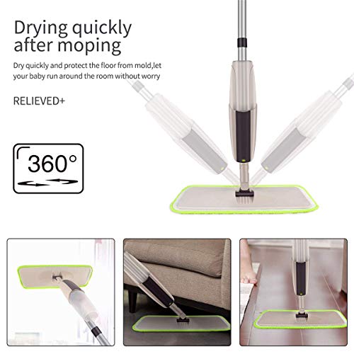 CXhome Mopa con Pulverizador, Spray Mop Fregona con Limpiar Automático mopa con 2 Almohadilla de trapeador de microfibra reemplazable y 1Tank,trapeador para Limpia Seca y Húmeda para Suelos Laminados