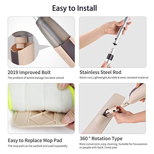 CXhome Mopa con Pulverizador, Spray Mop Fregona con Limpiar Automático mopa con 2 Almohadilla de trapeador de microfibra reemplazable y 1Tank,trapeador para Limpia Seca y Húmeda para Suelos Laminados