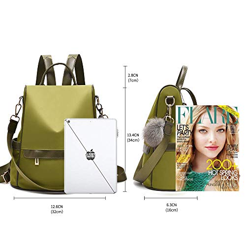 CySILI Mochila ligera y Elegante para mujer [Resistente al agua] de nailon o piel sintética [Antirrobo] para viajes [12,6 * 5,5 * 12,6 pulgadas-Verde]