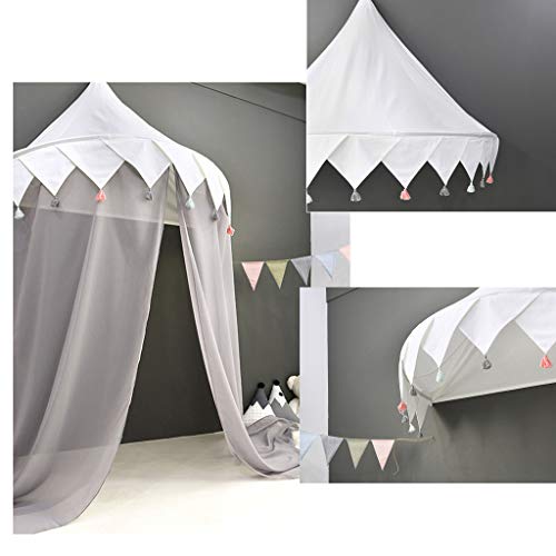D DOLITY Dosel para Cama Infantil con Mosquiteros Tienda de Campaña Colgante Rincón de Lectura de Estudio - Blanco y Gris, Tamaño del toldo (D x H): 110 x 50 cm