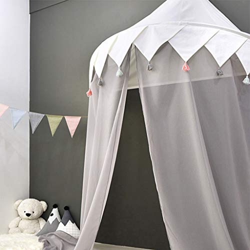 D DOLITY Dosel para Cama Infantil con Mosquiteros Tienda de Campaña Colgante Rincón de Lectura de Estudio - Blanco y Gris, Tamaño del toldo (D x H): 110 x 50 cm