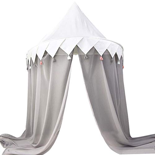 D DOLITY Dosel para Cama Infantil con Mosquiteros Tienda de Campaña Colgante Rincón de Lectura de Estudio - Blanco y Gris, Tamaño del toldo (D x H): 110 x 50 cm