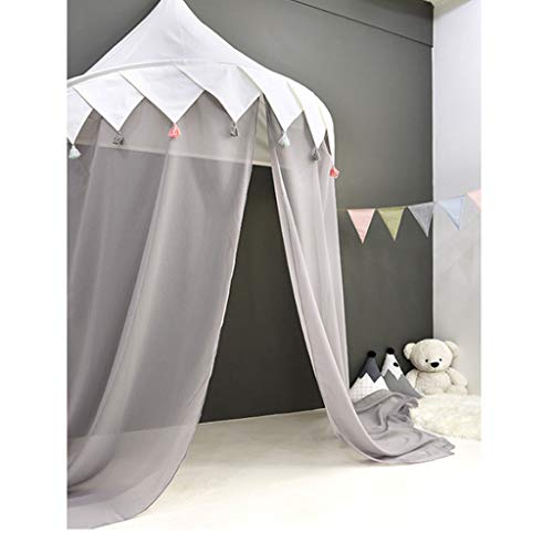 D DOLITY Dosel para Cama Infantil con Mosquiteros Tienda de Campaña Colgante Rincón de Lectura de Estudio - Blanco y Gris, Tamaño del toldo (D x H): 110 x 50 cm