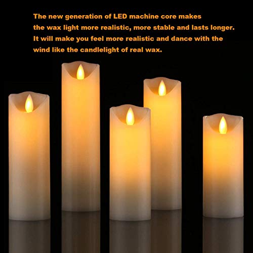 Da by's LED Candle, 5 Llama LED Parpadeante (14cm, 15cm, 16cm, 18cm, 20cm), Vela sin Llama de 300 Horas y Control Remoto de 10 Botones.[Clase de eficiencia energética A].