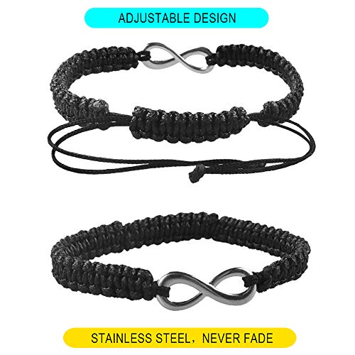 Dadabig 6 PCS Pulseras con Símbolo de Infinito Acero Inoxidable Cuero Brazalete Pulseras de Distancia Larga Cadena Ajustable Pulseras para Mujeres Hombres Familia Amistad,Negro