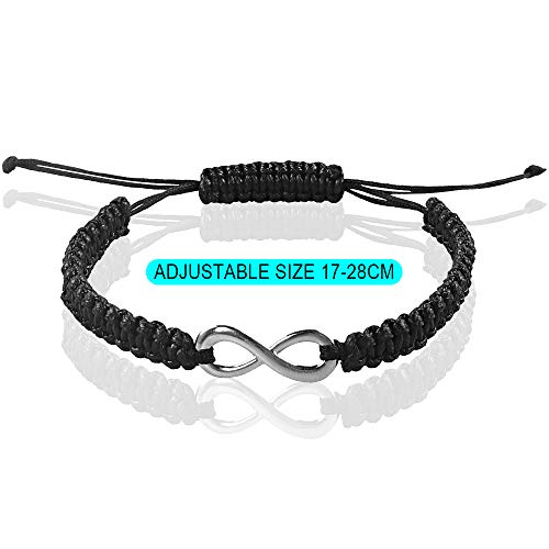 Dadabig 6 PCS Pulseras con Símbolo de Infinito Acero Inoxidable Cuero Brazalete Pulseras de Distancia Larga Cadena Ajustable Pulseras para Mujeres Hombres Familia Amistad,Negro