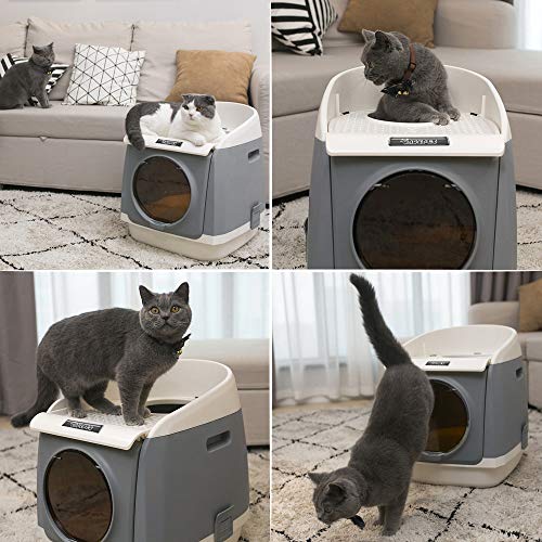 DADYPET Arenero gatos 55*46*49cm Aseo Gatos Doble puerta giratoria Desodorante de carbón activado
