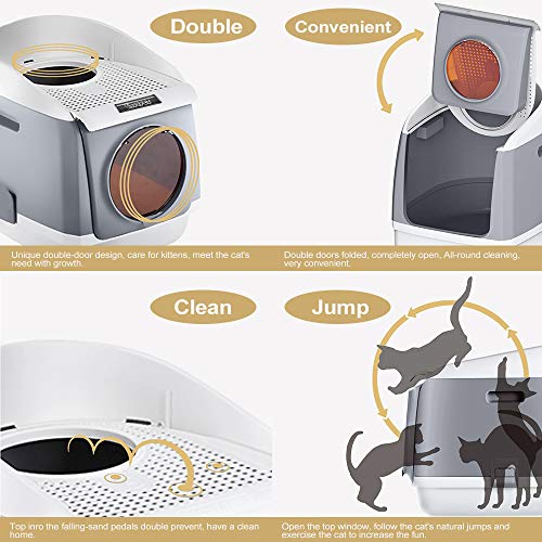 DADYPET Arenero gatos 55*46*49cm Aseo Gatos Doble puerta giratoria Desodorante de carbón activado