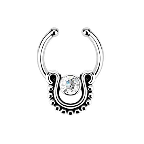 Daesar 1pcs Pircings para Mujer Vintage U Circonita Piercing Nariz Negro Acero Inoxidable Plata