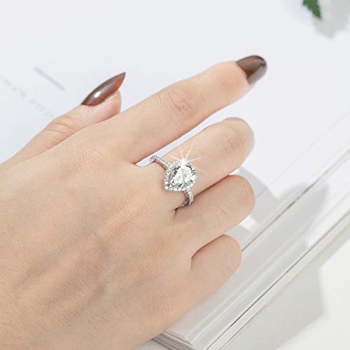 Daesar Anillos Mujer Oro Blanco 14 K Plata Gota de Agua Moissanita Blanca Talla 25