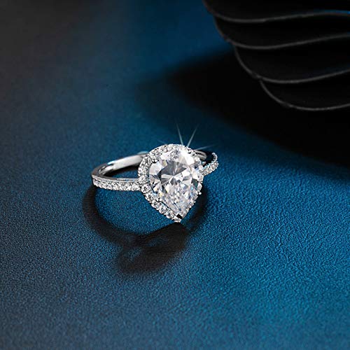 Daesar Anillos Mujer Oro Blanco 14 K Plata Gota de Agua Moissanita Blanca Talla 25