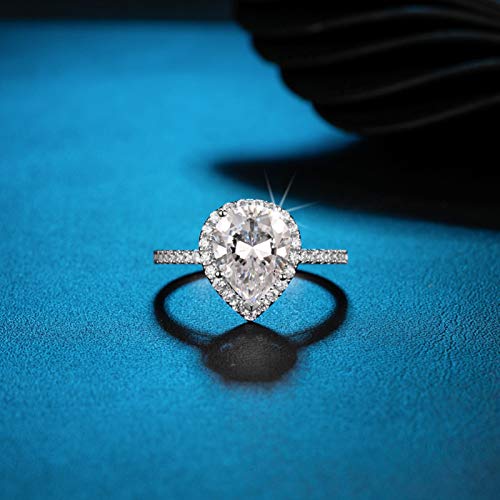 Daesar Anillos Mujer Oro Blanco 14 K Plata Gota de Agua Moissanita Blanca Talla 25