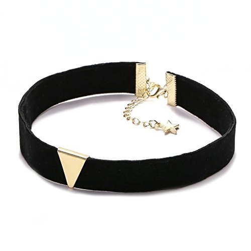 Daesar Joyería Gargantilla Terciopelo Negro para Mujer Velvet Charm Triángulo Cadena Oro Negro Chokers Necklace 31.8+7.3cm