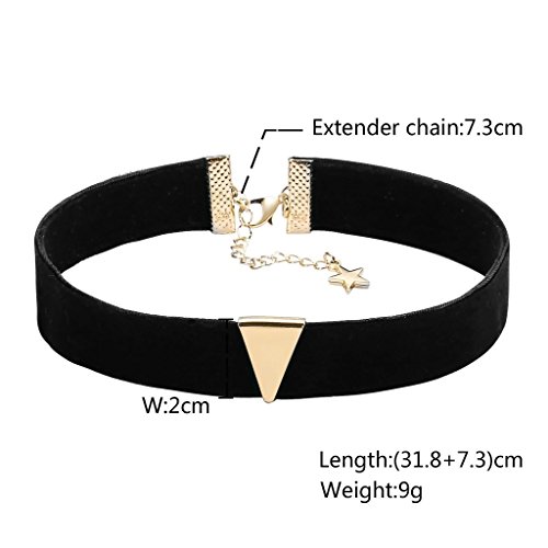 Daesar Joyería Gargantilla Terciopelo Negro para Mujer Velvet Charm Triángulo Cadena Oro Negro Chokers Necklace 31.8+7.3cm