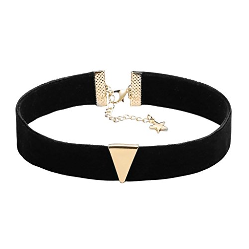 Daesar Joyería Gargantilla Terciopelo Negro para Mujer Velvet Charm Triángulo Cadena Oro Negro Chokers Necklace 31.8+7.3cm