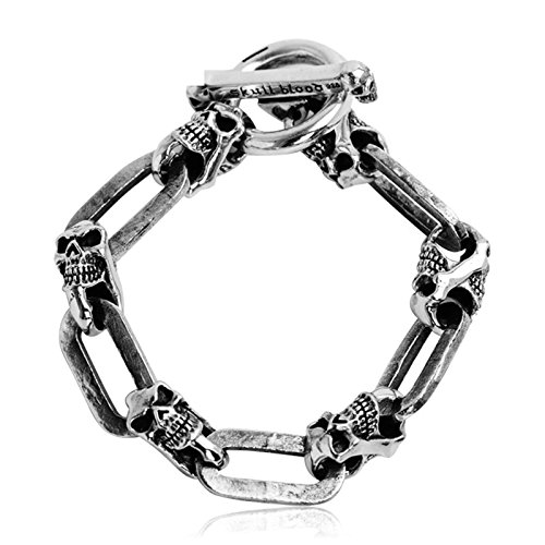 Daesar Pulsera Hombre Pulsera Plata de Ley 925 Hombre Pulsera de Hombre Pulsera Calavera Pulsera Plata Cadena Longitud 21CM