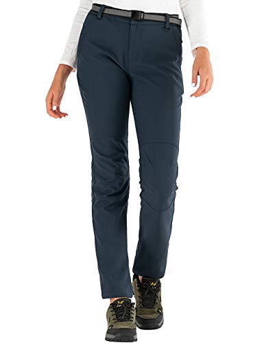 DAFENP Pantalones Trekking Mujer Impermeable Pantalones de Escalada Senderismo Alpinismo Invierno Polar Forrado Aire Libre KZ3339W-Darkblue1-XS
