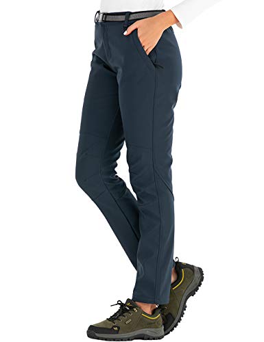 DAFENP Pantalones Trekking Mujer Impermeable Pantalones de Escalada Senderismo Alpinismo Invierno Polar Forrado Aire Libre KZ3339W-Darkblue1-XS