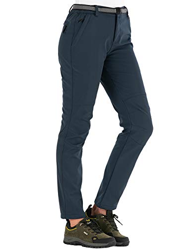 DAFENP Pantalones Trekking Mujer Impermeable Pantalones de Escalada Senderismo Alpinismo Invierno Polar Forrado Aire Libre KZ3339W-Darkblue1-XS
