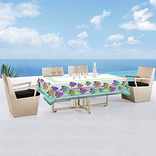 DAGOSTINO HOME - Mantel ACUARIUS El Arte de la Mesa, 180 cm. Redondo para 6 Cubiertos, 100% Algodón, Tratamiento Antimanchas, Diseño Pintado a Mano.