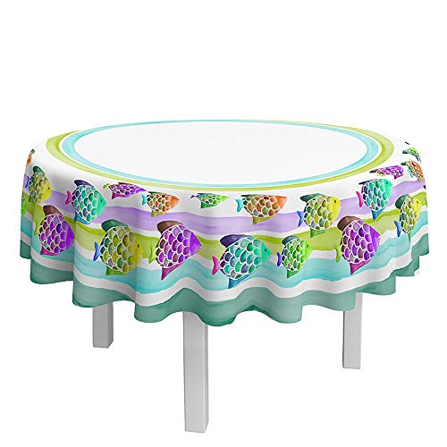 DAGOSTINO HOME - Mantel ACUARIUS El Arte de la Mesa, 180 cm. Redondo para 6 Cubiertos, 100% Algodón, Tratamiento Antimanchas, Diseño Pintado a Mano.