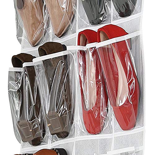 Dailyart Organizador Zapatos, Zapatero Colgante Bolsa de Almacenamiento, Bolso de Espacio de Zapatero de la Puerta, 24 Bolsillos con 4 Ganchos de Metal, Blanco