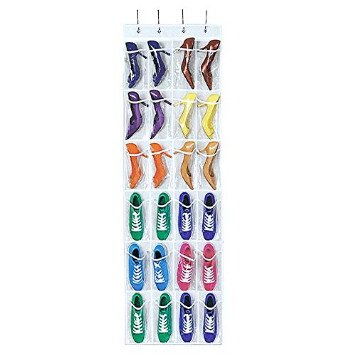 Dailyart Organizador Zapatos, Zapatero Colgante Bolsa de Almacenamiento, Bolso de Espacio de Zapatero de la Puerta, 24 Bolsillos con 4 Ganchos de Metal, Blanco