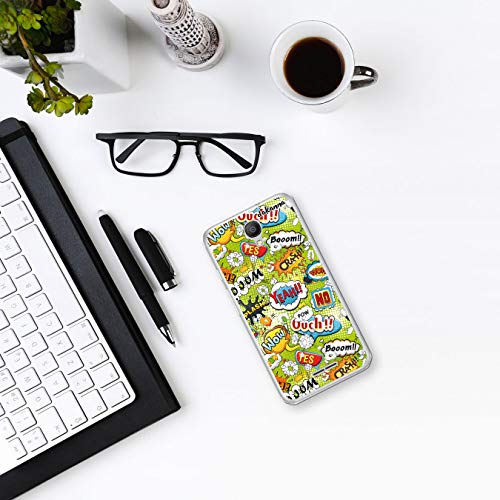 dakanna Funda Compatible con [Alcatel Pixi 4 3G (5.0 Inch)] de Silicona Flexible, Dibujo Diseño [Frases Comic Style Wow], Color [Borde Transparente] Carcasa Case Cover de Gel TPU para Smartphone