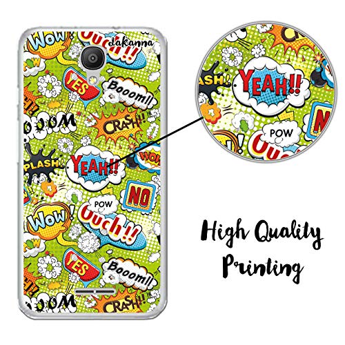 dakanna Funda Compatible con [Alcatel Pixi 4 3G (5.0 Inch)] de Silicona Flexible, Dibujo Diseño [Frases Comic Style Wow], Color [Borde Transparente] Carcasa Case Cover de Gel TPU para Smartphone